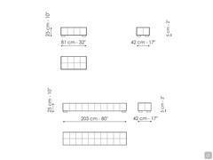 Squaring Schemata und Abmessungen von Nachttisch und Bettbank von Bonaldo